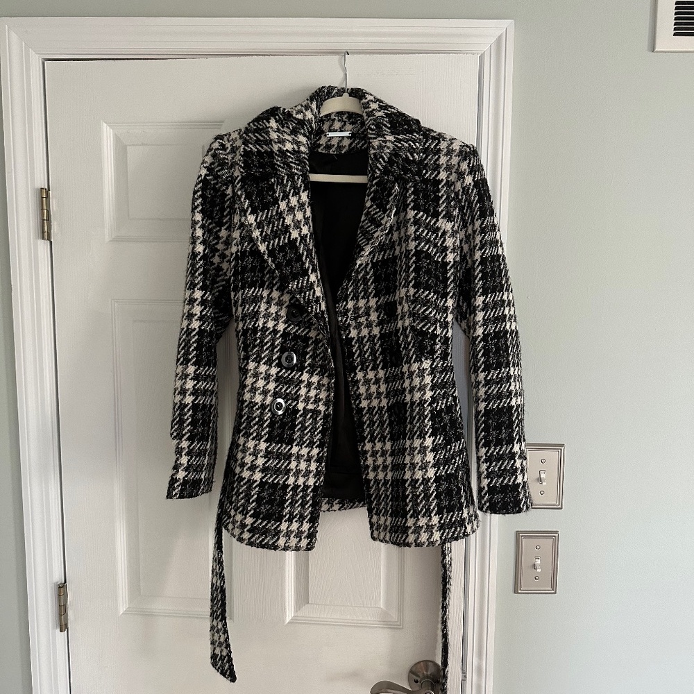 White House Black Market Tweed Belted Peacoat